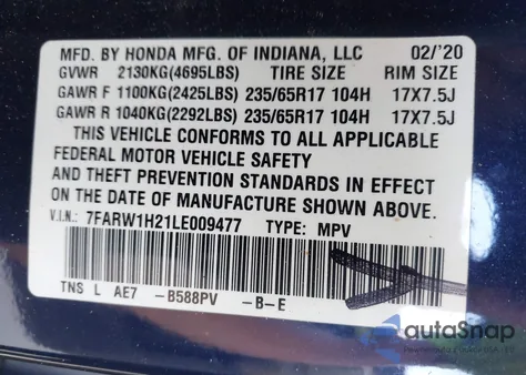 2020 Honda Cr-V 2Wd Lx z USA, uszkodzony, nr VIN 7FARW1H21LE009477